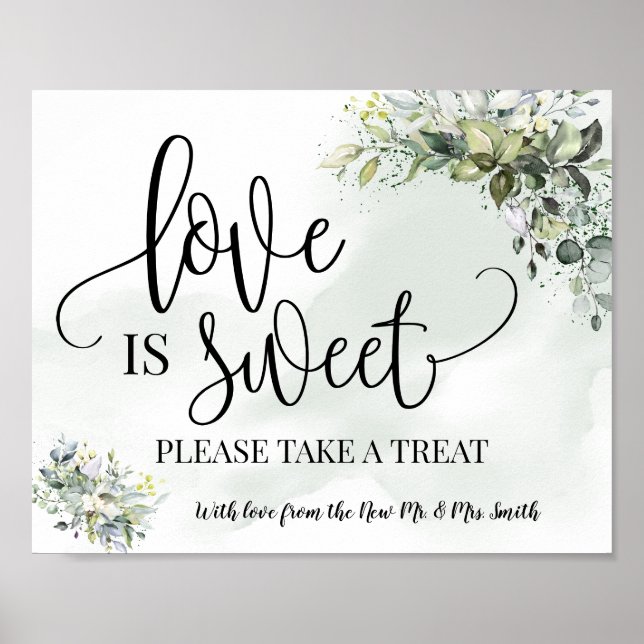 Poster L'amour est sucré table dessert mariage eucalyptus (Devant)