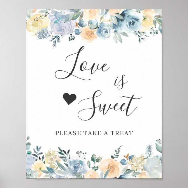 Poster L'amour est Sweet Dessert Bar Vanilla Chic Blue Fl (Devant)
