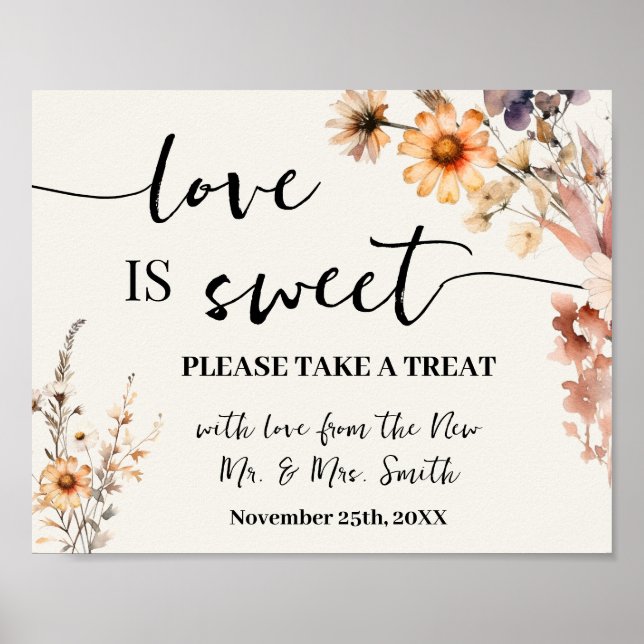 Poster L'amour est Sweet Dessert Table Fleur sauvage Mari (Devant)