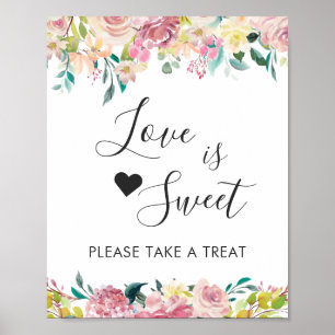 Poster L'amour est un dessert sucré Bar Pastel Rose Flora