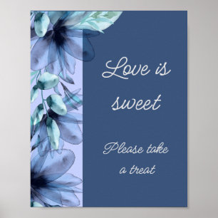 Poster L'amour floral bleu poussiéreux est une douce fête