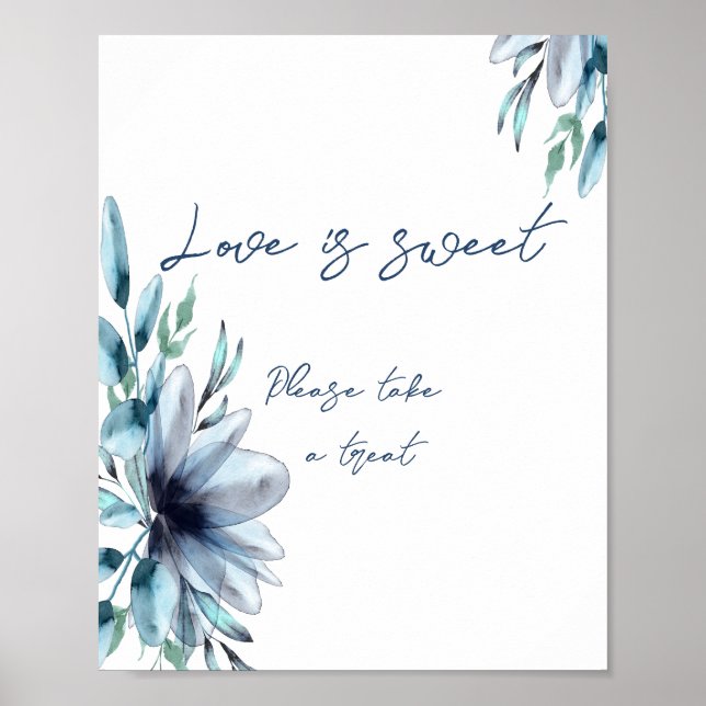 Poster L'amour floral bleu poussiéreux est une douce fête (Devant)