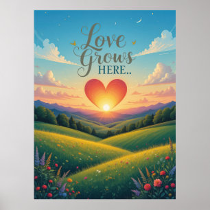 Poster L'amour grandit ici Art du coeur romantique