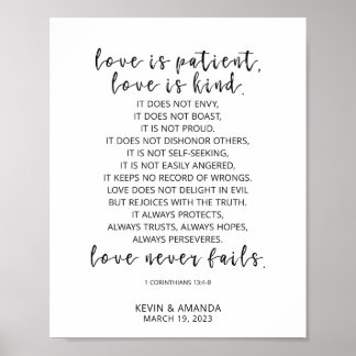 Poster L'Amour Personnalisé Est Patient, 1 Corinthiens 13