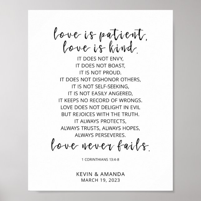 Poster L'Amour Personnalisé Est Patient, 1 Corinthiens 13 (Devant)