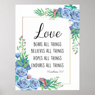 Poster L'amour porte toutes les choses Bible verset chrét