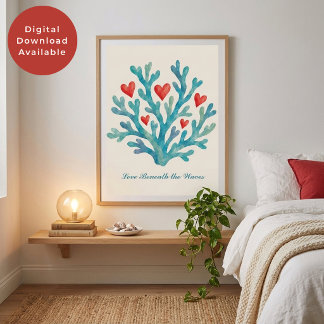 Poster L'amour sous les vagues Art de la Saint-Valentin C