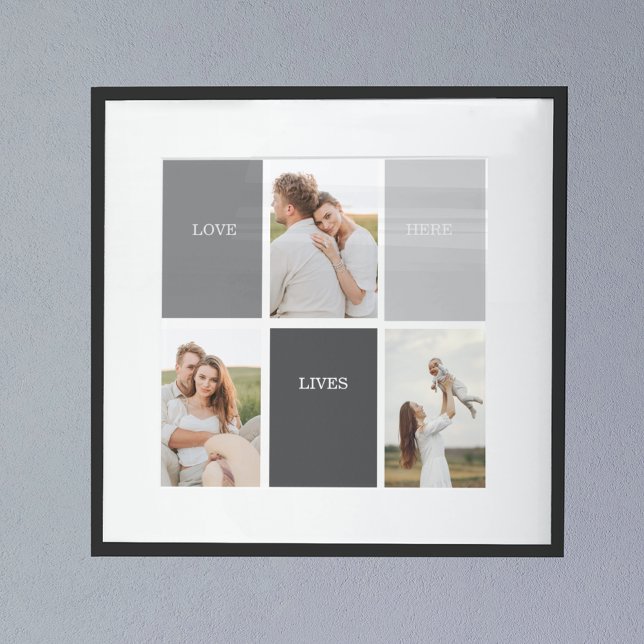 Poster L'amour vit ici | Cadeau Famille Trois Photo (Créateur téléchargé)