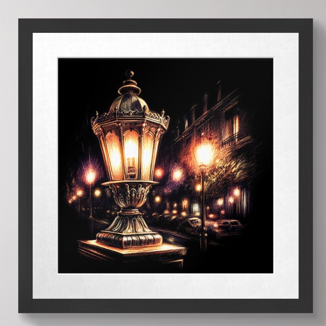 Poster Lampe de rue Pastel Dessin Français (Créateur téléchargé)