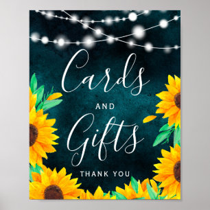 Poster Lampes à cordes turquoises rustiques tournesols ca