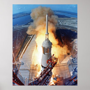 Poster Lancement de la fusée de l'atterrissage sur la Lun