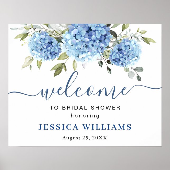 Poster Lancement de mariage chic avec hydrangea bleue et  (Devant)