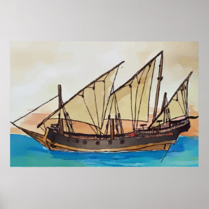 Poster L'ancien navire à voiles Xebec