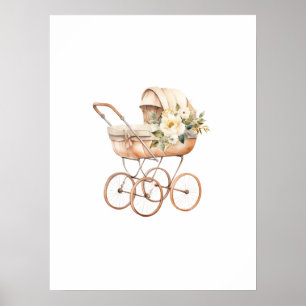 Poster Landième de bébé vintage avec bouquet floral