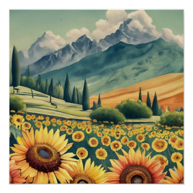 Poster Landscape Sunflowers Boho (Devant)