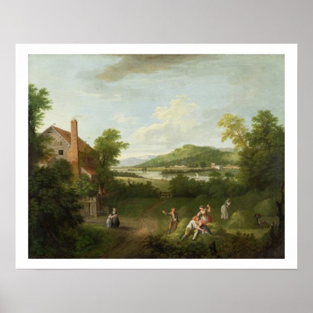 Poster Landscape with Farmworkers, c.1730-40 (oil on canv (Devant)