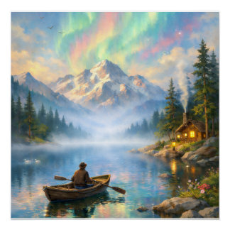 Poster Landschaft magischer Berg - Nordlichter