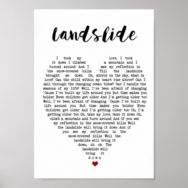 Poster Landslide Wall Art Chanson Lyrique Coeur Imprimer (Devant)