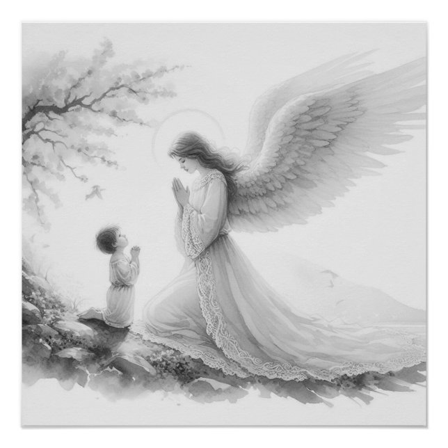 Poster L'ange gardien prie avec l'enfant (Devant)