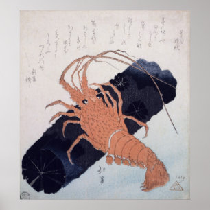 Poster Langoustine avec un bloc du charbon de bois,