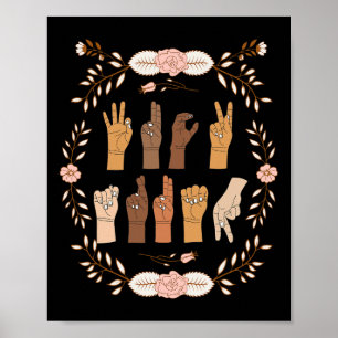Poster Langue des signes Asl Anti Trump Floral Funny