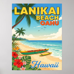 Poster Lanikai Beach, Hawaii - Canoë Tropical