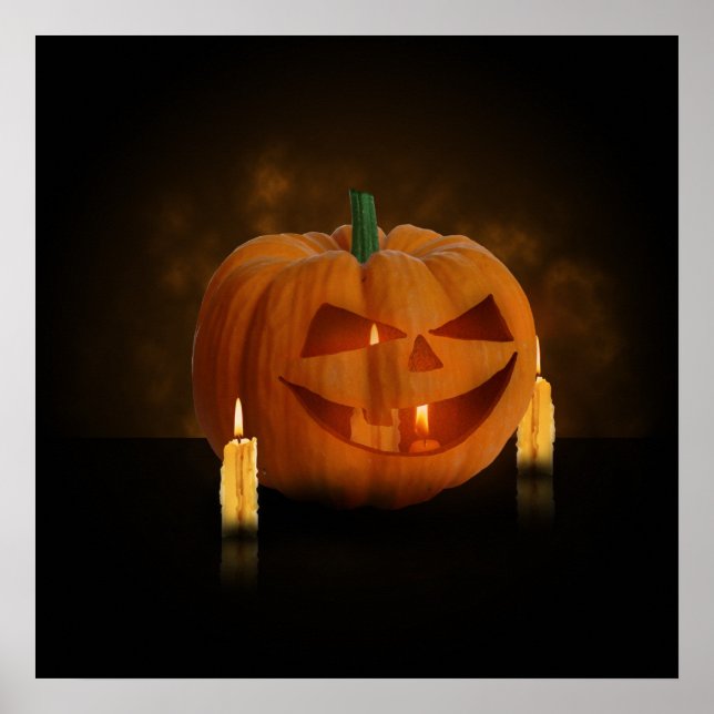 Poster Lanterne Citrouille d'Halloween avec bougies (Devant)