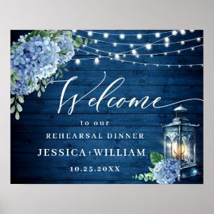 Poster Lanterne en bois Hydrangea bleue Bohème Dîner de r