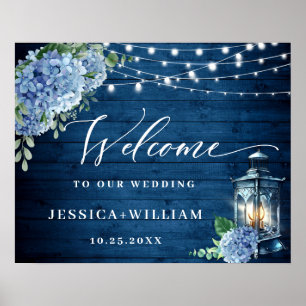 Poster Lanterne florale Hortensia bleu Mariage de bienven