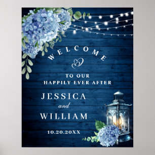 Poster Lanterne florale Hortensia bleu Mariage de bienven