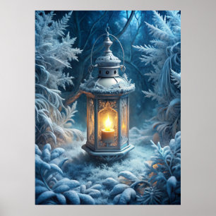 Poster Lanterne hivernale enchantée – Forêt enneigée magi