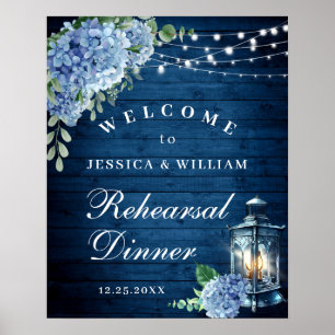 Poster Lanterne Hydrangea Bleue Bois Bohème Dîner de Répé