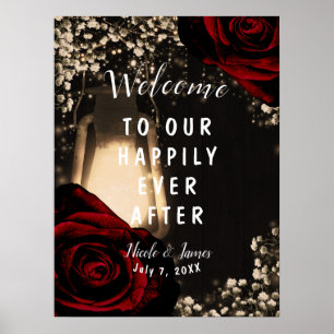 Poster Lanterne Rustic Glow Roses Rouge Foncé Mariage Bie