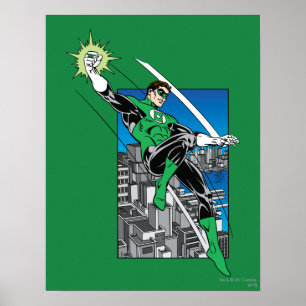 Poster Lanterne verte avec Arrière - plan de ville