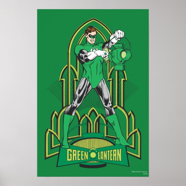 Poster Lanterne verte sur arrière - plan décoratif (Devant)