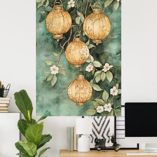 Poster Lanternes asiatiques traditionnelles suspendues à 