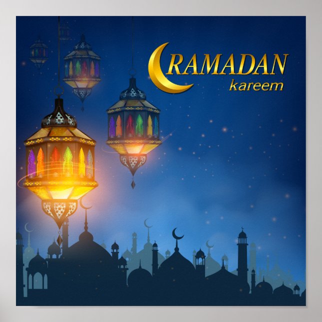 Poster Lanternes couleur bleu Ramadan (Devant)