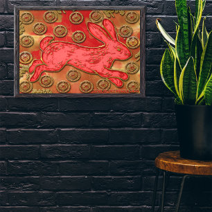 Poster Lanternes dorées rouges Lapin 2023 Nouvel An chino