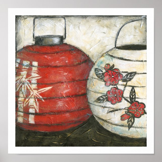 Poster Lanternes du Nouvel An chinois à imprimé floral (Devant)