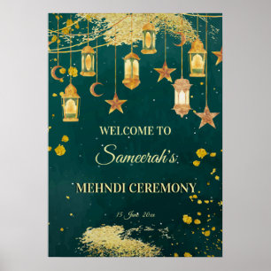 Poster lanternes marocaines vertes Mehndi personnalisé