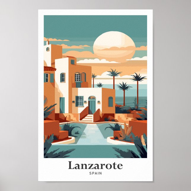 Poster Lanzarote Espagne Art Voyage Illustration (Devant)