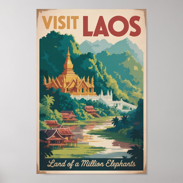 Poster Laos Pha That Luang Illustration Travel Art (Devant)