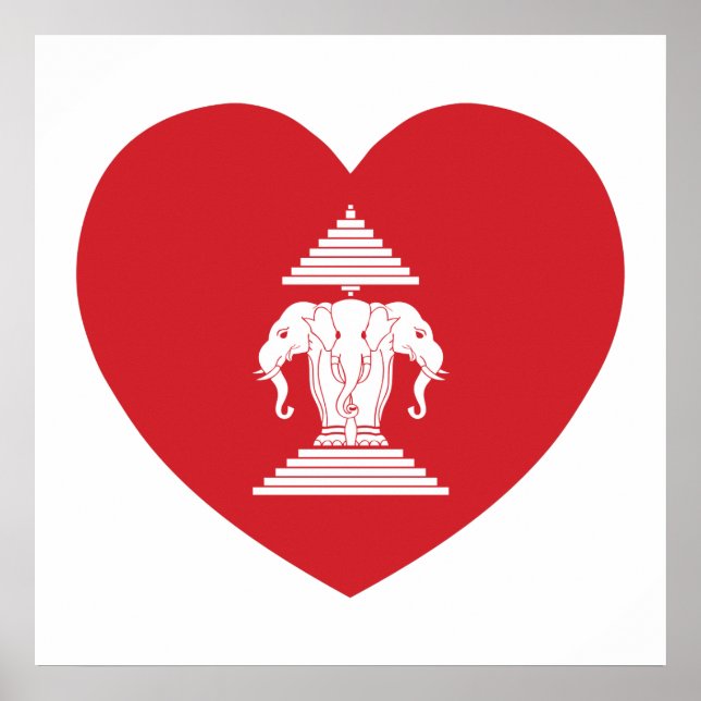 Poster Laotian Erawan 3 Tête Elephant Coeur Drapeau (Devant)