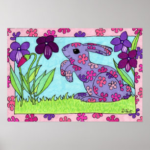 Poster Lapin à fleurs violettes