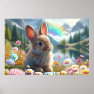 Poster Lapin adorable à un lac enchanté