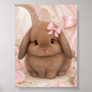 Poster lapin aimanté avec un nœud rose coquette