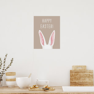 Poster Lapin aux oreilles aquarelles sur fond beige Joyeu