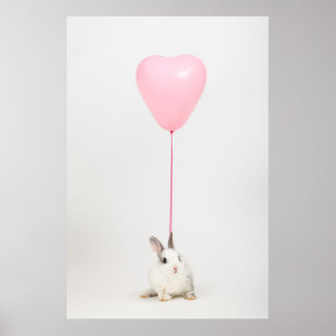 Poster Lapin avec le ballon rose