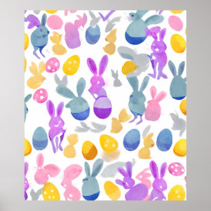 Poster lapin avec oeufs de pâques