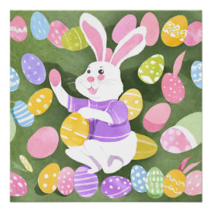 Poster lapin avec oeufs de pâques